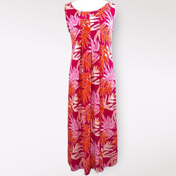 White Stag | Medium Stretch Dress Floral Midi Pink Red Orange Beach Lotus Summer - Picture 1 of 10